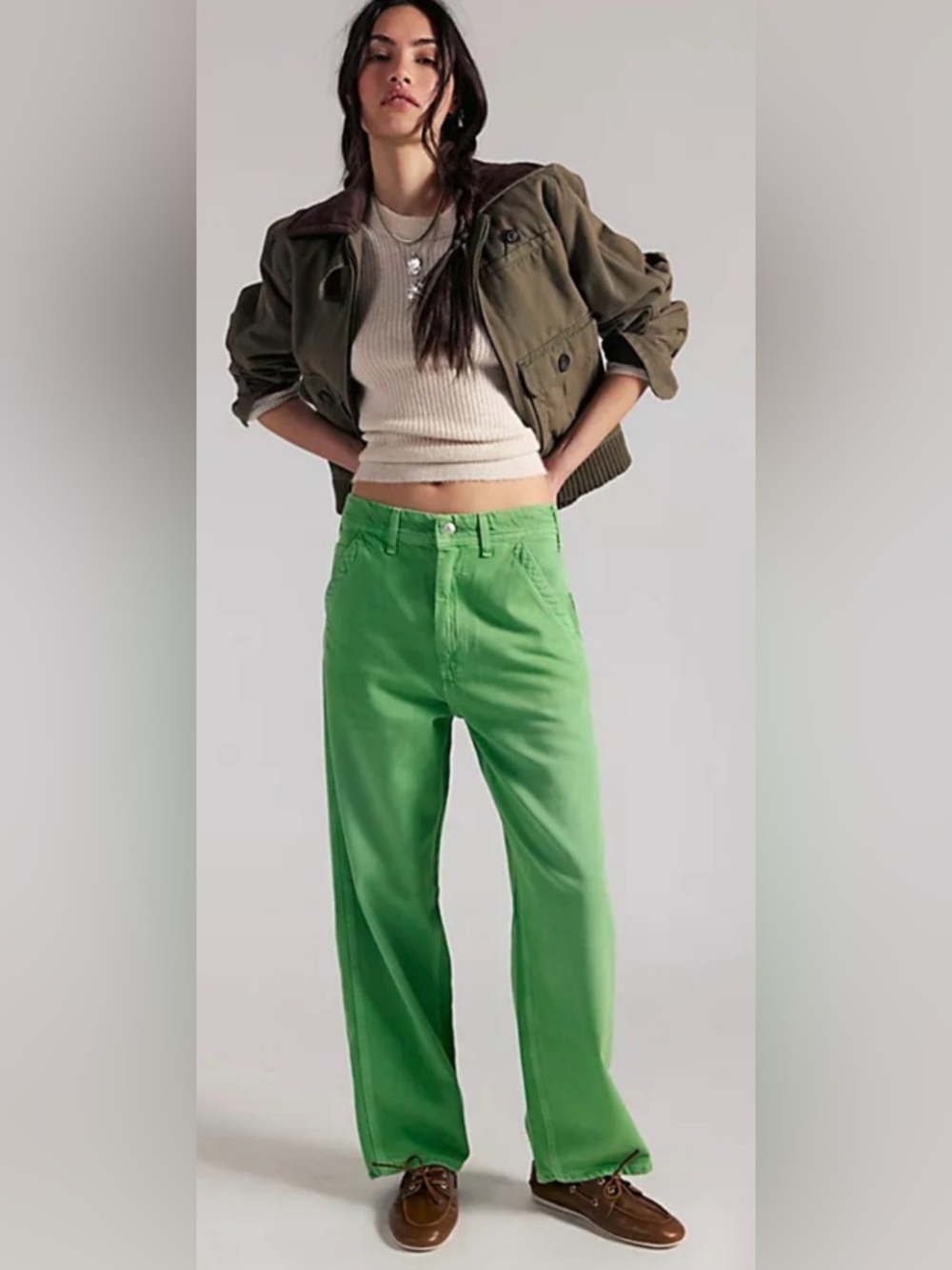 We The Free Free People Green Wide Leg Jeans Size 26 High Rise